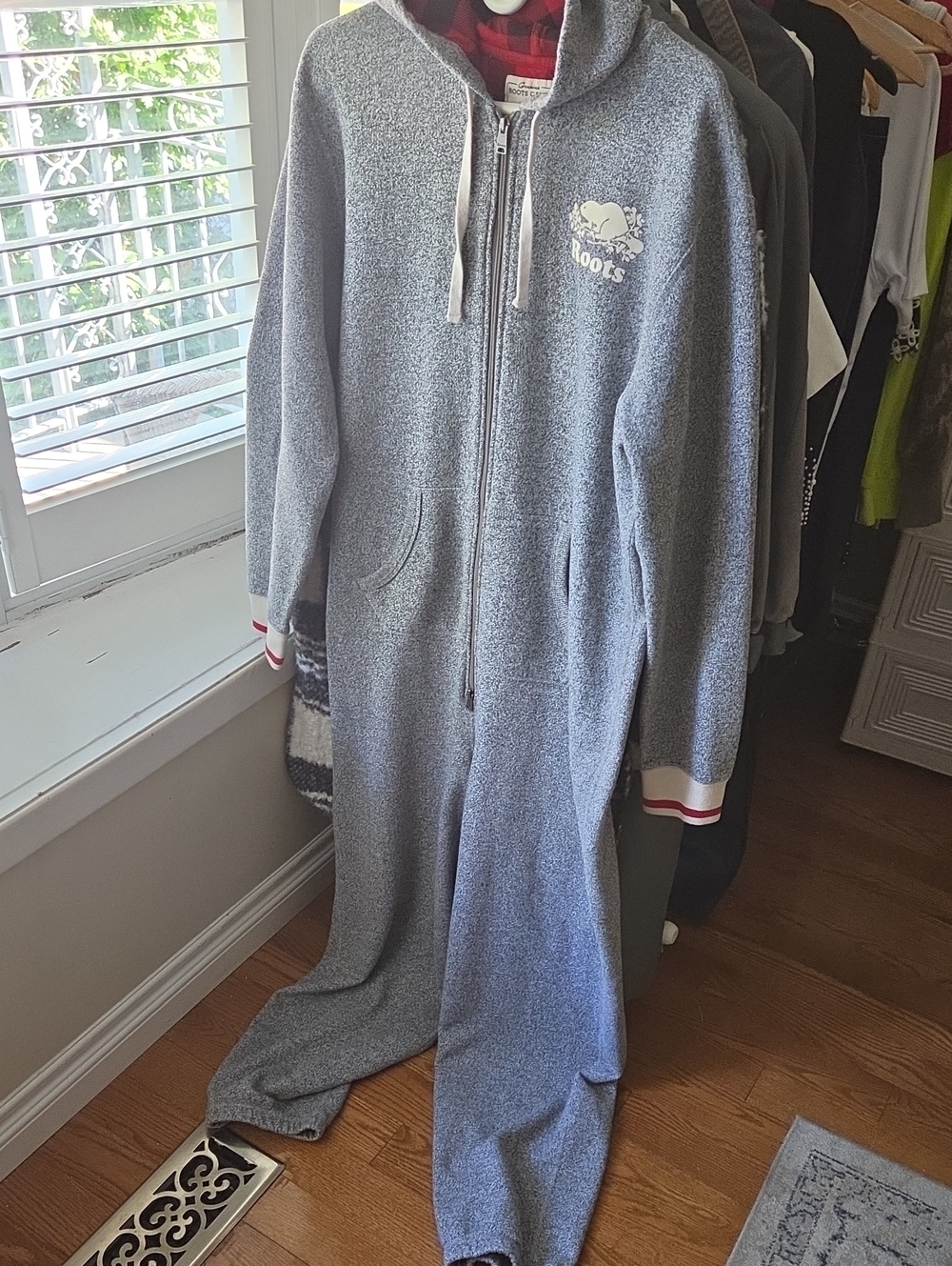 Roots Men's Gray 2 Way Zip-Up Hoodie Onesie - Cozy Full-Length Sweater- OVERSIZE